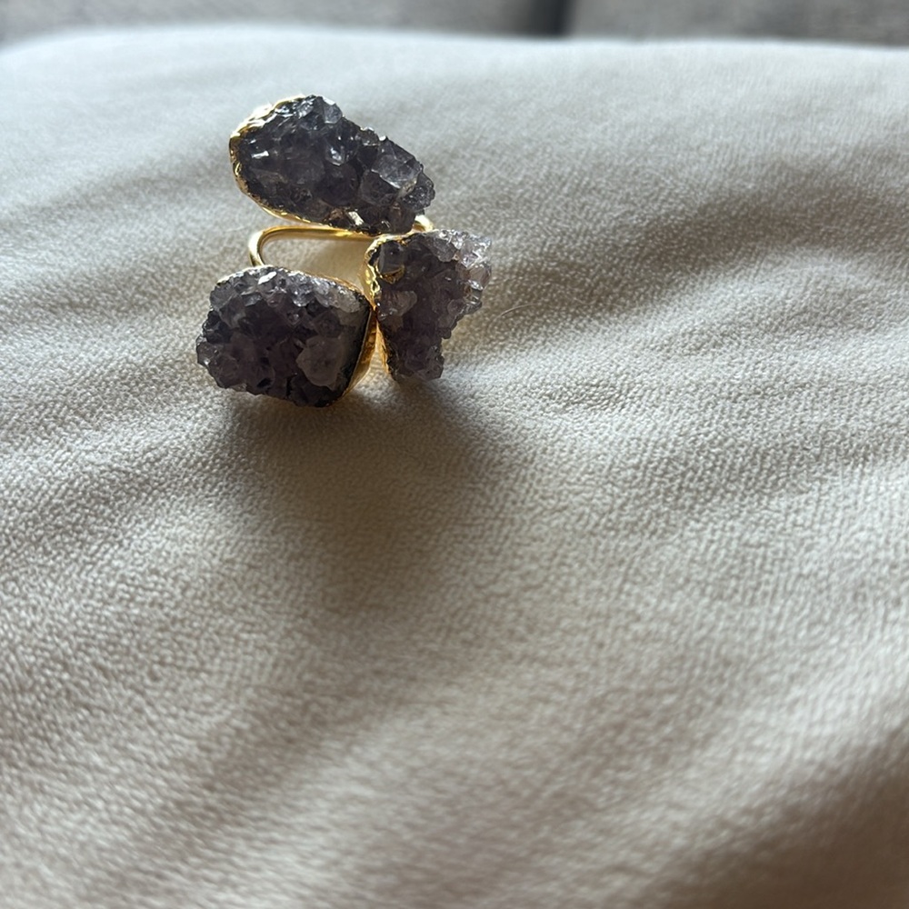 Naz stone three raw amathyst ring